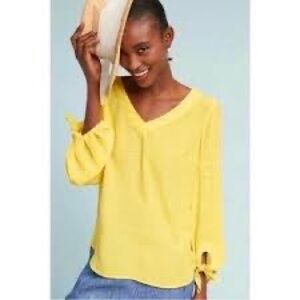 Anthropologie Maeve Verona Tied Balloon Sleeve Sunshine Yellow Flowy Blouse L